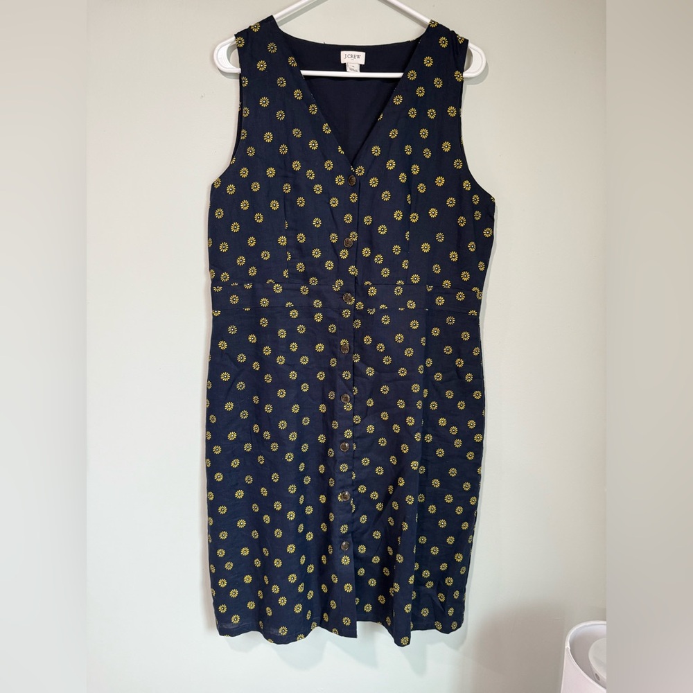J. Crew Linen Navy Dress with Gold Flowers
